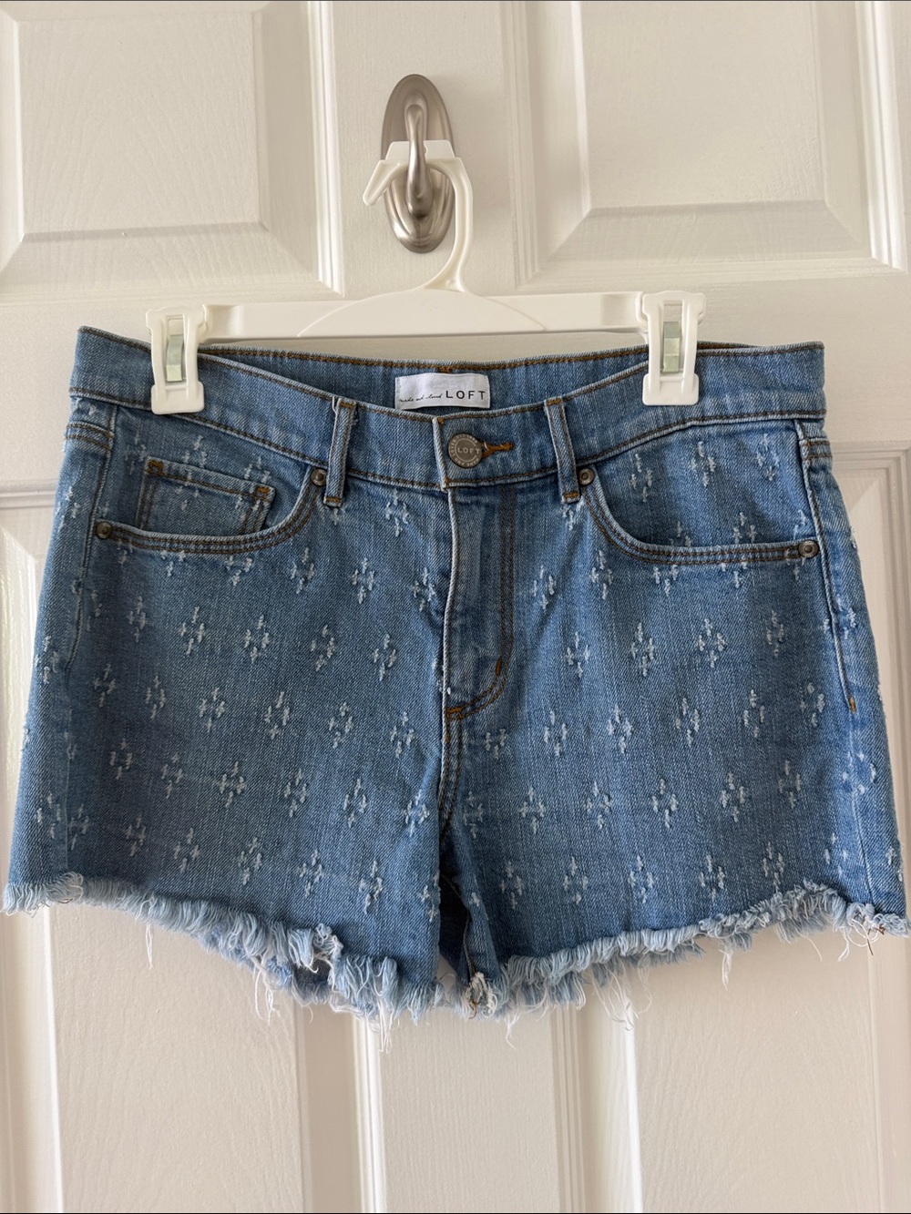 LOFT Blue Distressed Frayed Denim Shorts